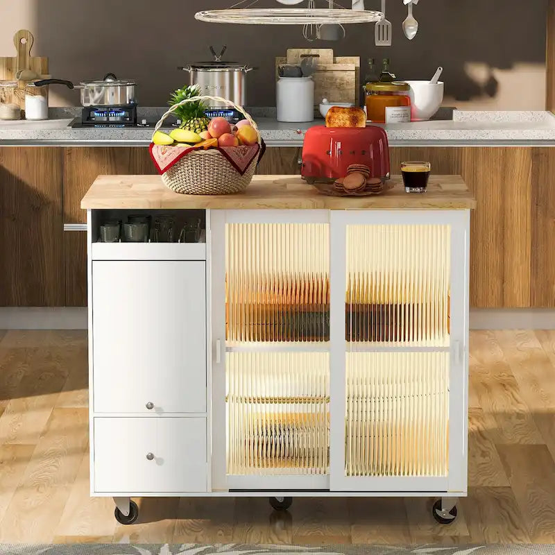 Îlot de cuisine avec abattant, Desserte de cuisine à roulettes avec éclairage LED
