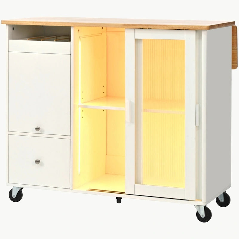 Îlot de cuisine avec abattant, Desserte de cuisine à roulettes avec éclairage LED