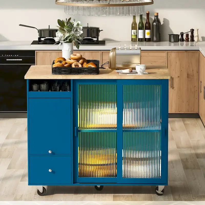Îlot de cuisine avec abattant, Desserte de cuisine à roulettes avec éclairage LED