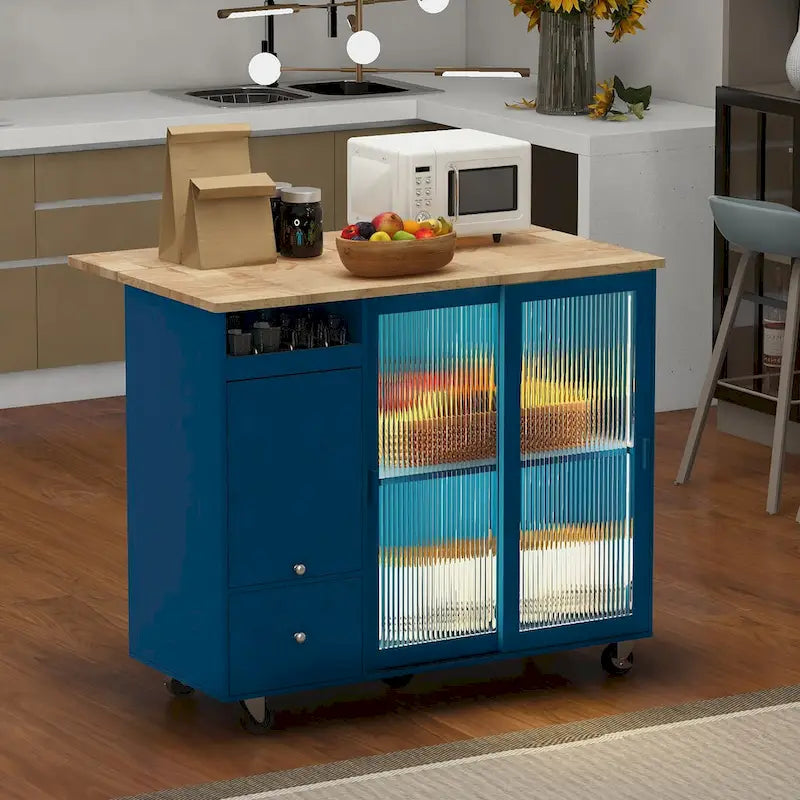 Îlot de cuisine avec abattant, Desserte de cuisine à roulettes avec éclairage LED