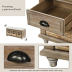 Banc à chaussures de rangement rustique avec 3 tiroirs et 3 paniers en rotin