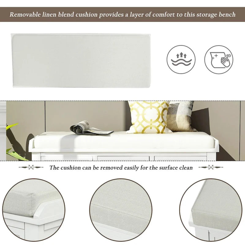 Banc à chaussures de rangement rustique avec 3 tiroirs et 3 paniers en rotin