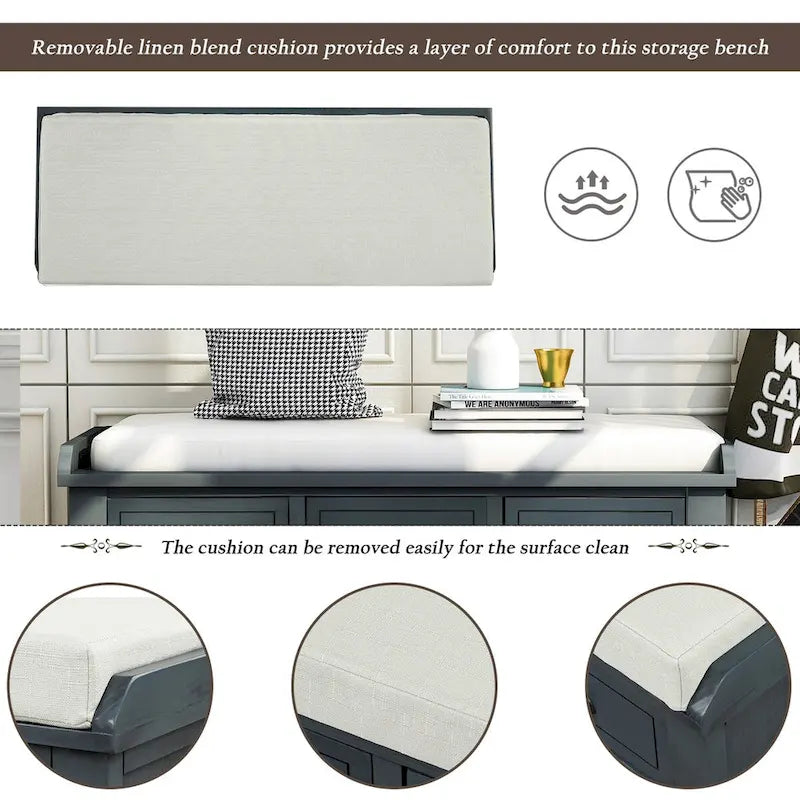 Banc à chaussures de rangement rustique avec 3 tiroirs et 3 paniers en rotin