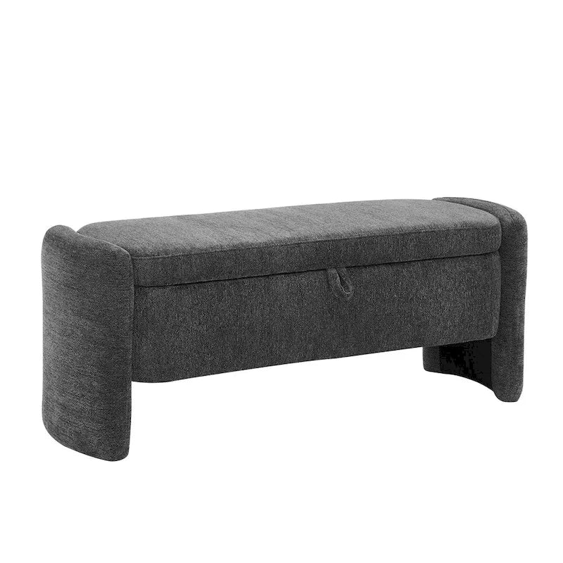 Banc de rangement ottoman ovale en tissu chenille avec grand espace de rangement
