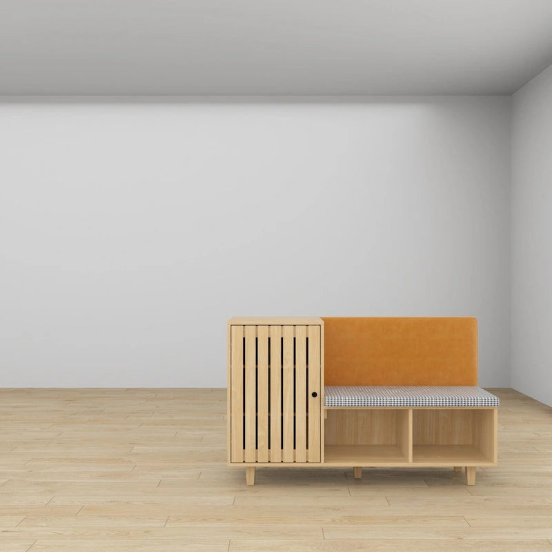 Ensemble de rangement fonctionnel pour couloir avec banc à coussin pied-de-poule