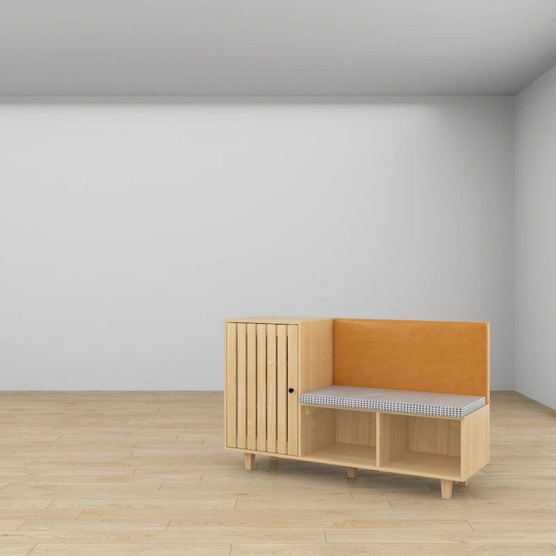 Ensemble de rangement fonctionnel pour couloir avec banc à coussin pied-de-poule