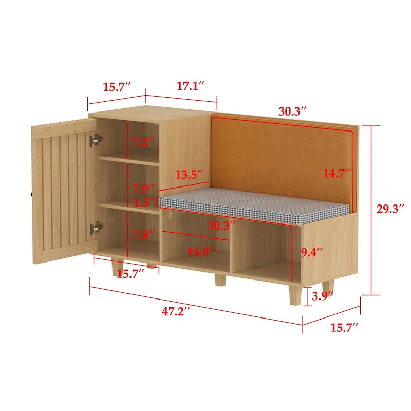 Ensemble de rangement fonctionnel pour couloir avec banc à coussin pied-de-poule