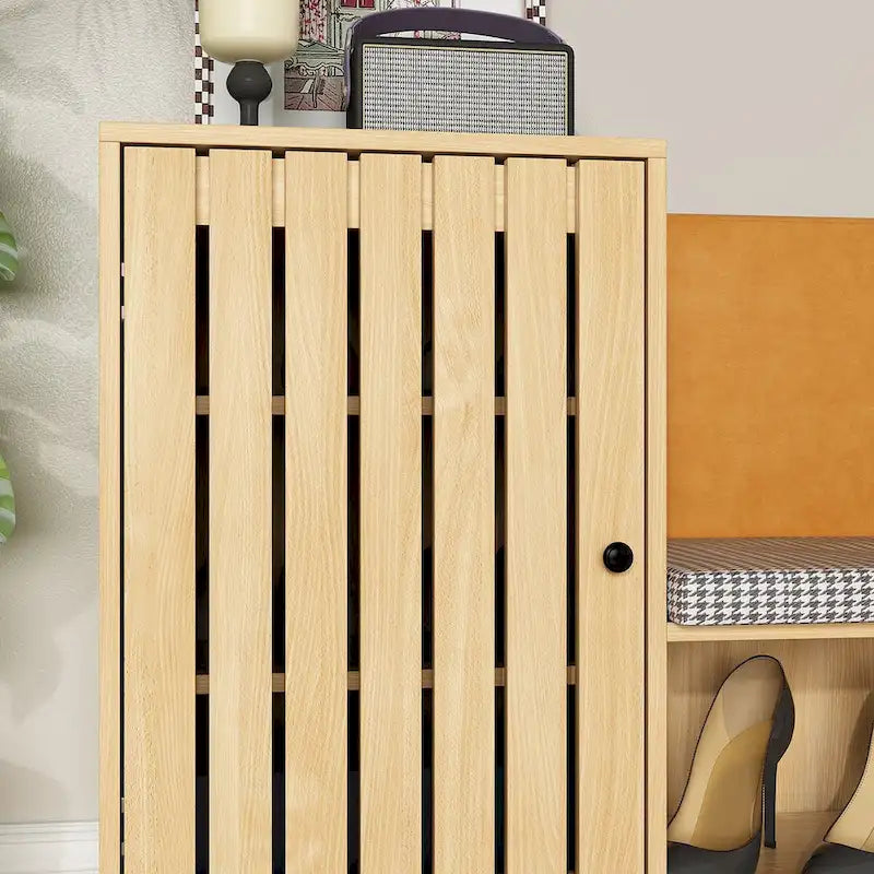 Ensemble de rangement fonctionnel pour couloir avec banc à coussin pied-de-poule