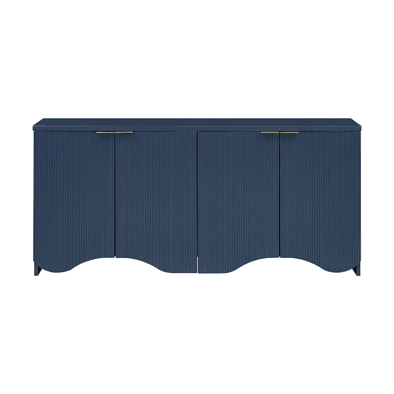 Meuble à quatre portes avec rayures verticales et motif ondulé, adapté pour le couloir, l'entrée, le salon
