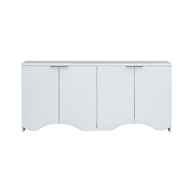 Meuble à quatre portes avec rayures verticales et motif ondulé, adapté pour le couloir, l'entrée, le salon