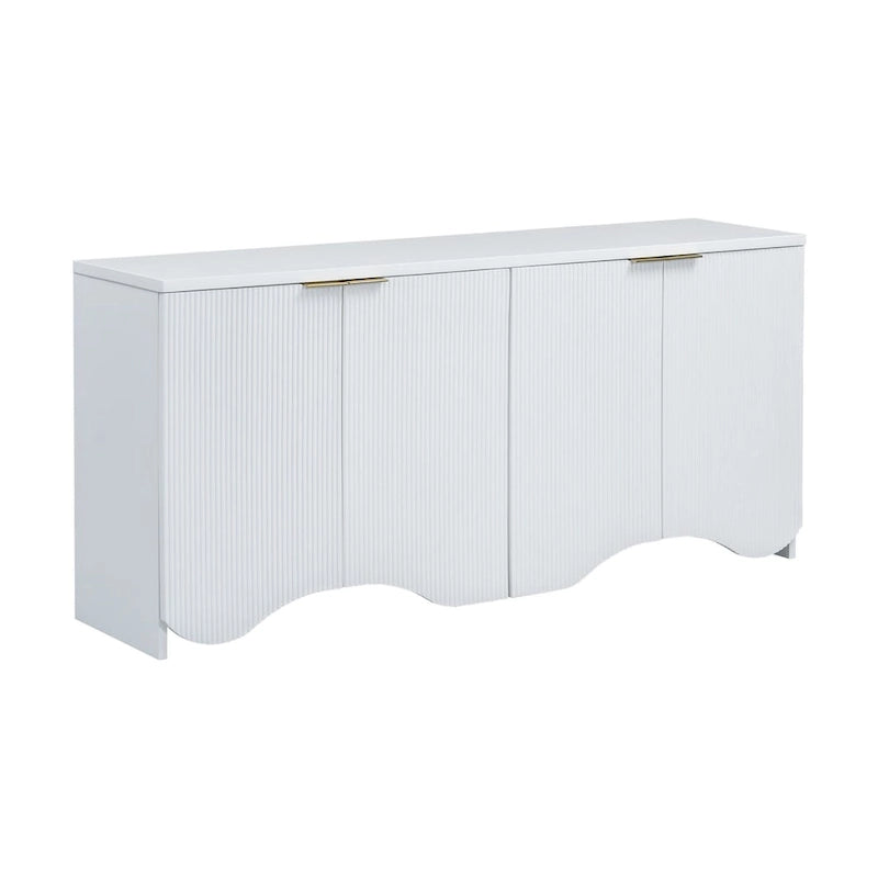 Meuble à quatre portes avec rayures verticales et motif ondulé, adapté pour le couloir, l'entrée, le salon