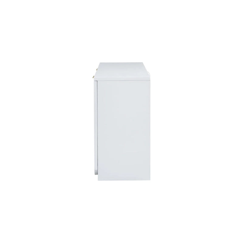 Meuble à quatre portes avec rayures verticales et motif ondulé, adapté pour le couloir, l'entrée, le salon