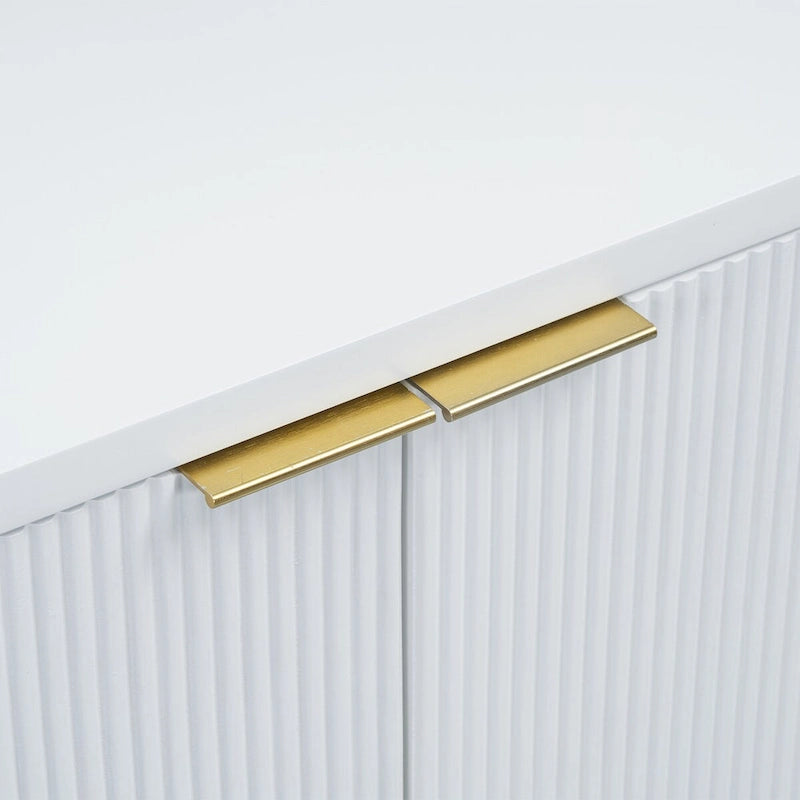 Meuble à quatre portes avec rayures verticales et motif ondulé, adapté pour le couloir, l'entrée, le salon