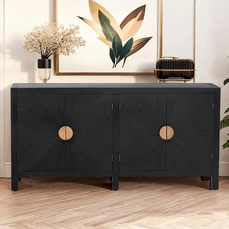 Caractéristiques uniques du meuble en placage de frêne avec portes de placard à motif de lignes rayonnantes, adapté aux salons et aux couloirs