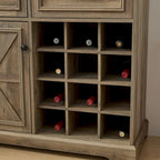 Bahut de buffet de ferme avec rangement, commode avec 2 tiroirs, meuble bar à vin avec étagères de rangement et casiers à vin amovibles