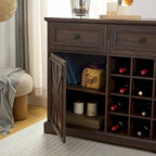 Bahut de buffet de ferme avec rangement, commode avec 2 tiroirs, meuble bar à vin avec étagères de rangement et casiers à vin amovibles