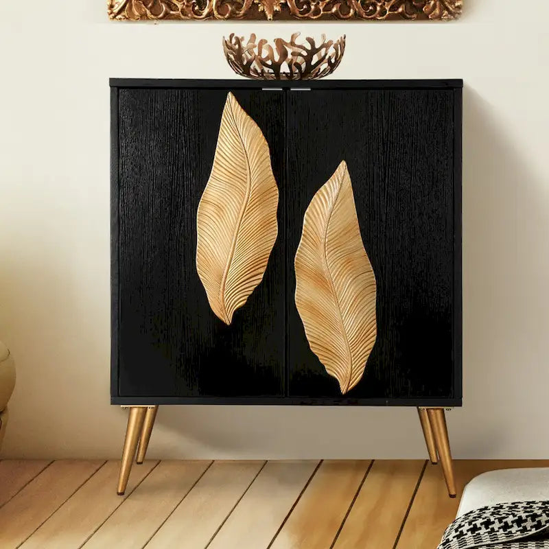 Evari Vintage 2-Door Accent Cabinet Sideboard Buffet Antique Gold Storage Shelf for Living/ Dining Room - W15.5x L31.5x H37