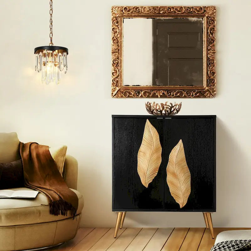 Buffet 2 portes vintage style placard d'appoint, meuble de rangement doré antique pour salon/salle à manger - L39,37 x P80,01 x H93,98 cm