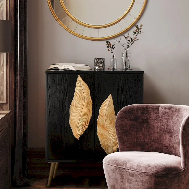 Buffet 2 portes vintage style placard d'appoint, meuble de rangement doré antique pour salon/salle à manger - L39,37 x P80,01 x H93,98 cm