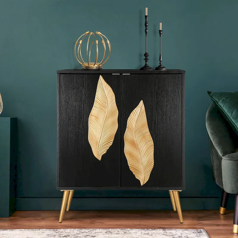 Buffet 2 portes vintage style placard d'appoint, meuble de rangement doré antique pour salon/salle à manger - L39,37 x P80,01 x H93,98 cm