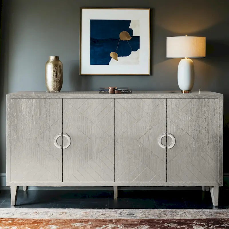 Meuble de rangement 4 portes élégant et fonctionnel avec pieds en pin, pour salon, chambre et cuisine