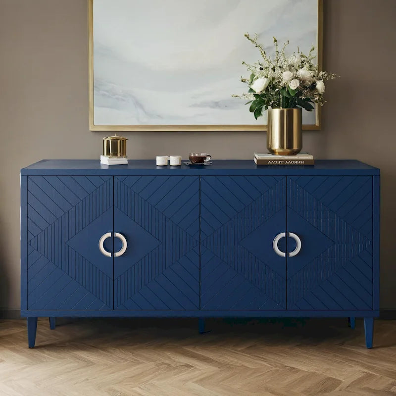 Meuble de rangement 4 portes élégant et fonctionnel avec pieds en pin, pour salon, chambre et cuisine