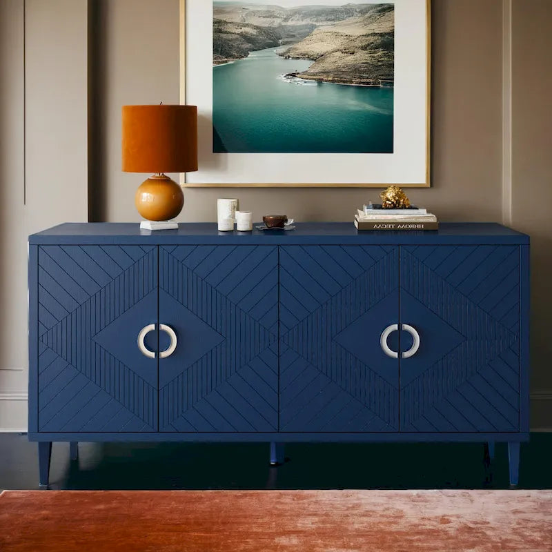 Meuble de rangement 4 portes élégant et fonctionnel avec pieds en pin, pour salon, chambre et cuisine