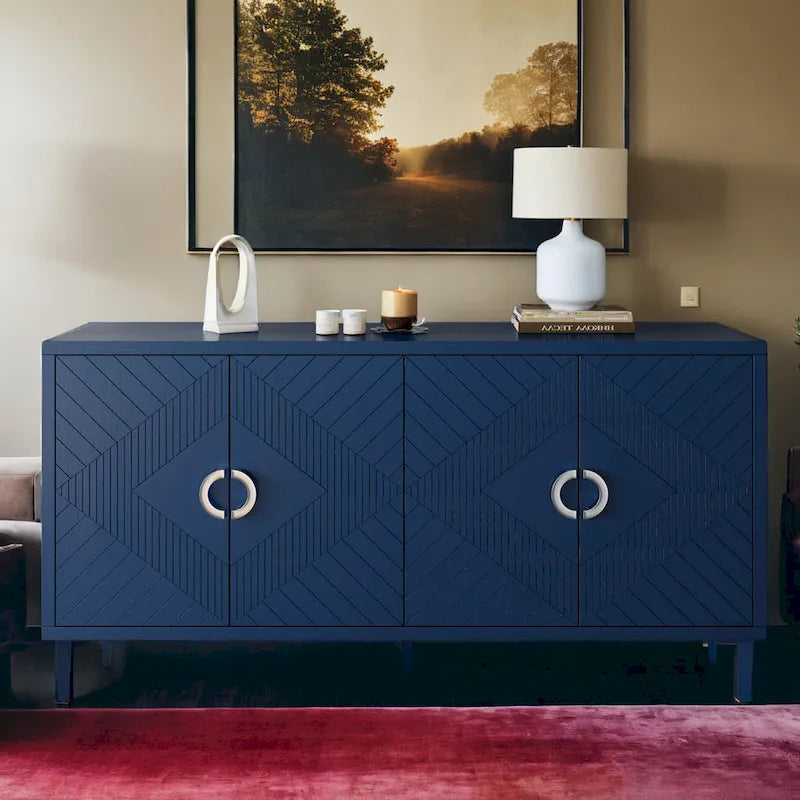 Meuble de rangement 4 portes élégant et fonctionnel avec pieds en pin, pour salon, chambre et cuisine