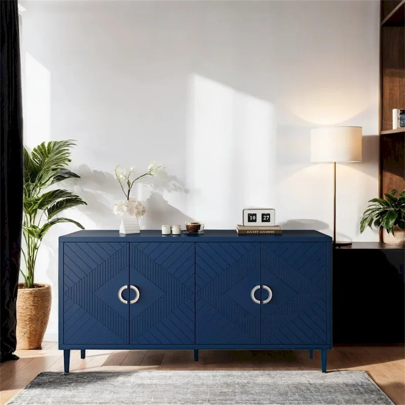 Stylish and Functional 4-Door Storage Cabinet with Pine Legs and MDF
