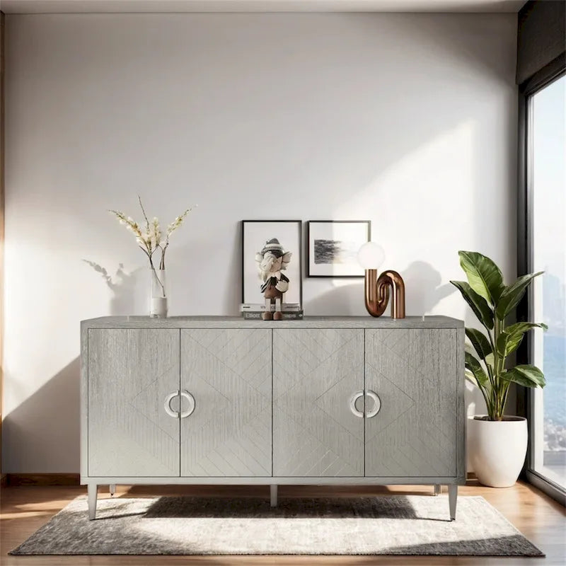 Meuble de rangement 4 portes élégant et fonctionnel avec pieds en pin