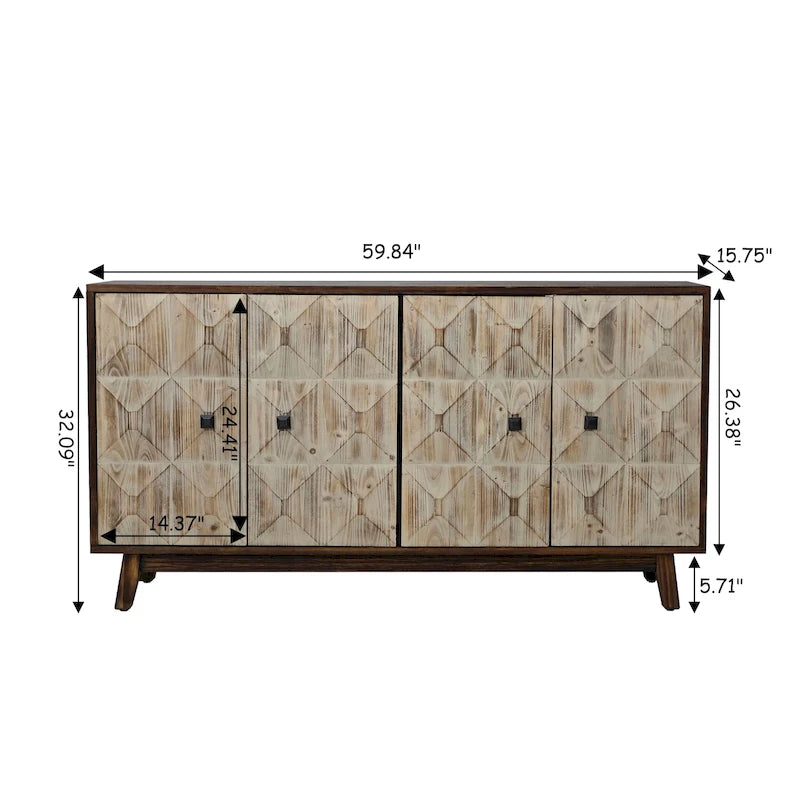 Bahut Vintage à 4 Portes de 152 cm, Meuble de Rangement Autonome