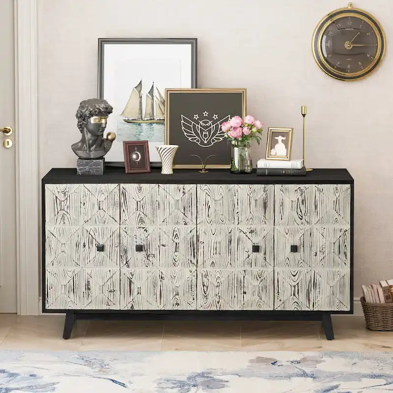 Bahut Vintage à 4 Portes de 152 cm, Meuble de Rangement Autonome