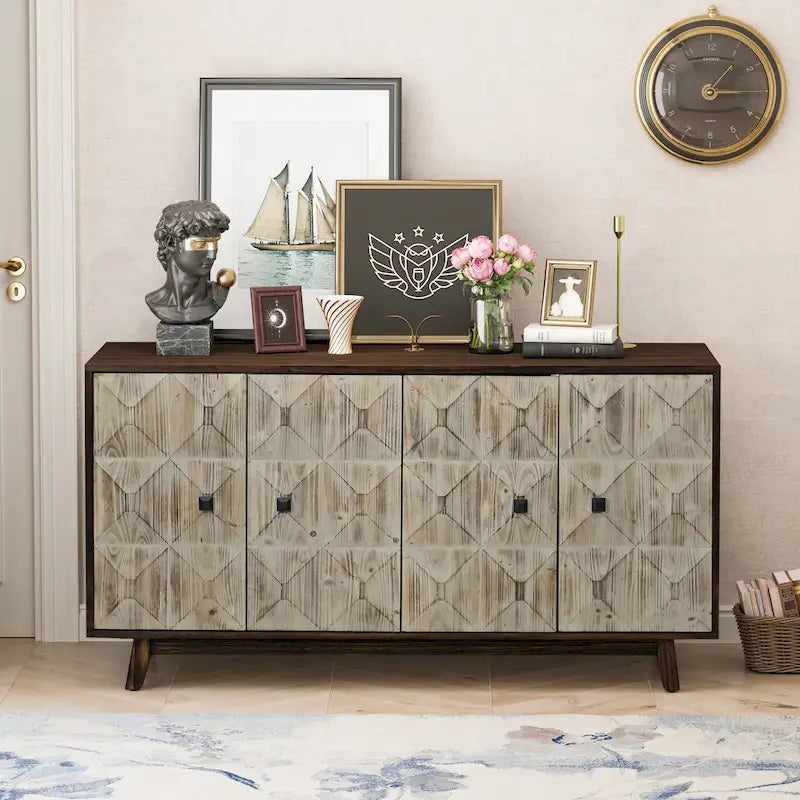 Bahut Vintage à 4 Portes de 152 cm, Meuble de Rangement Autonome