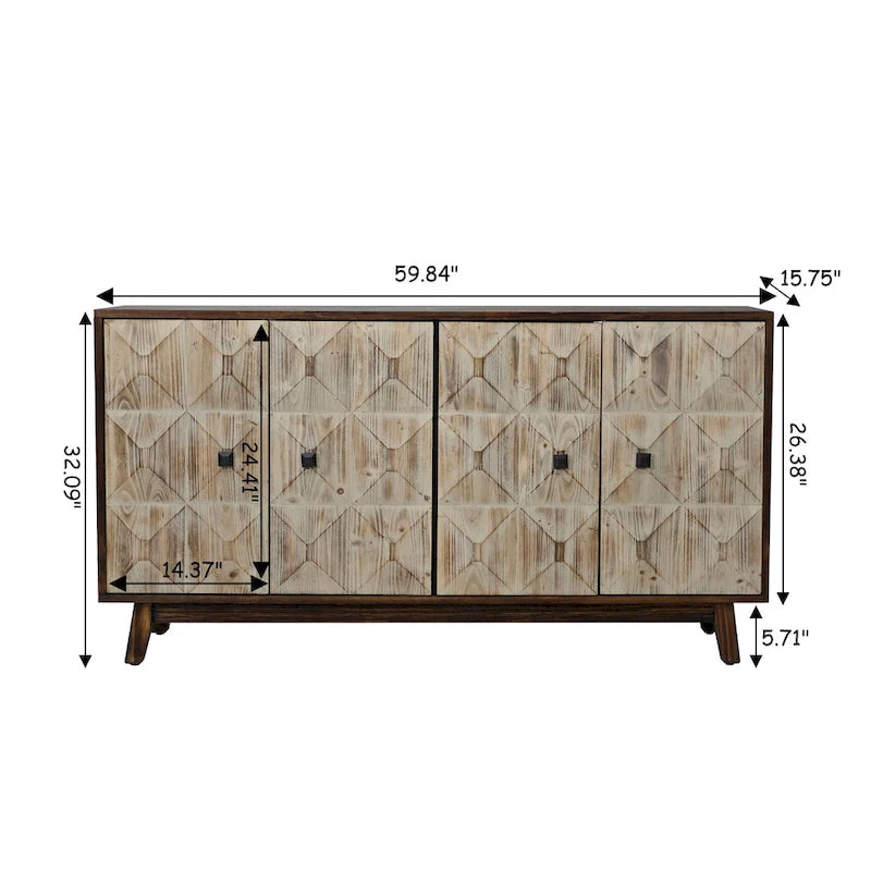 Bahut Vintage à 4 Portes de 152 cm, Meuble de Rangement Autonome