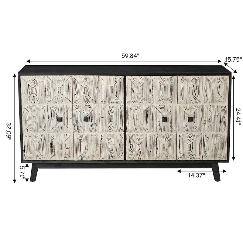 Bahut Vintage à 4 Portes de 152 cm, Meuble de Rangement Autonome