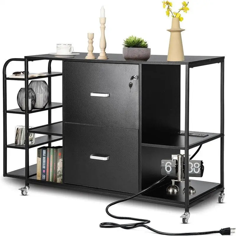 Classeur mobile à 2 tiroirs avec prise - 15.75P x 43.31L x 29.53H