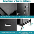 Classeur mobile à 2 tiroirs avec prise - 15.75P x 43.31L x 29.53H