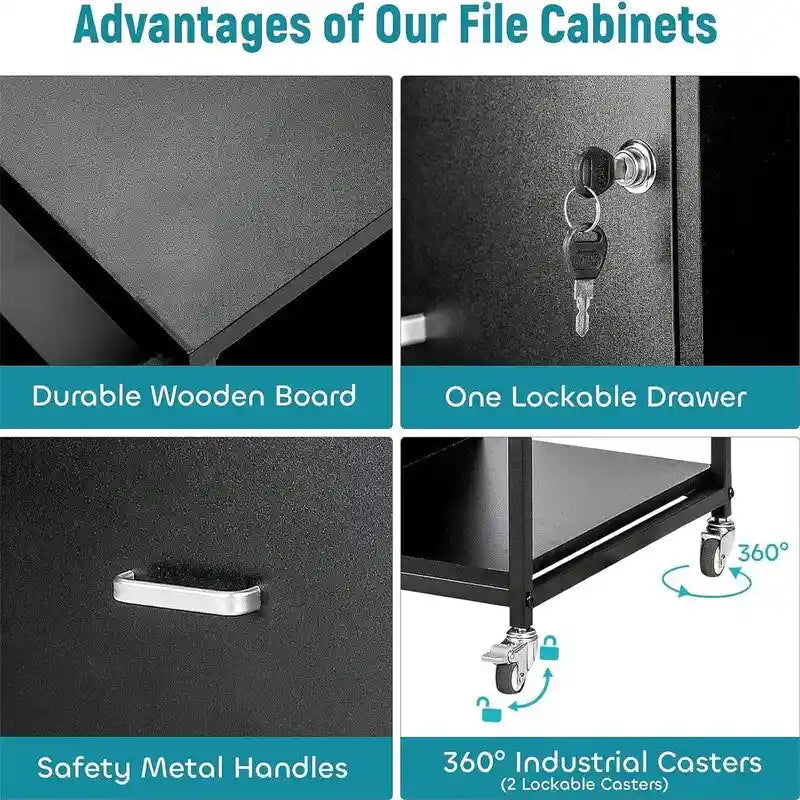 Classeur mobile à 2 tiroirs avec prise - 15.75P x 43.31L x 29.53H