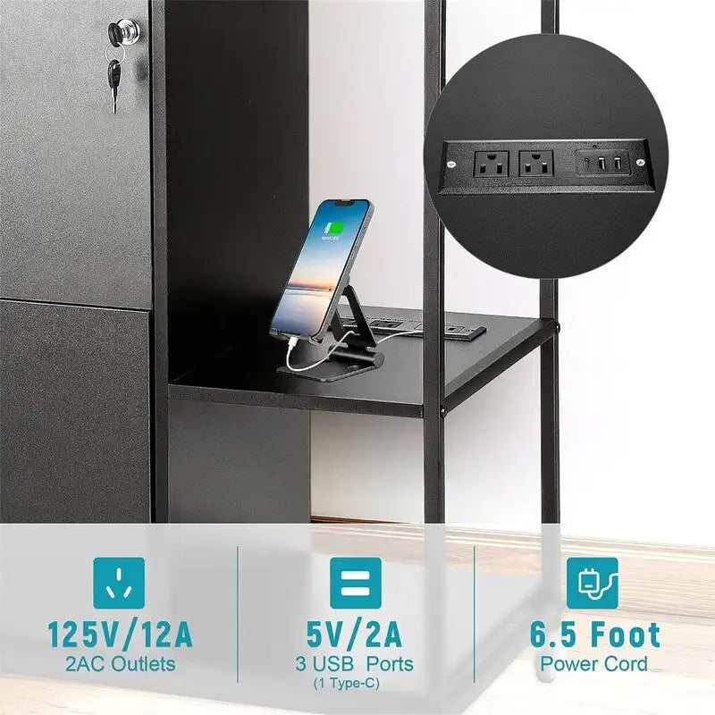 Classeur mobile à 2 tiroirs avec prise - 15.75P x 43.31L x 29.53H