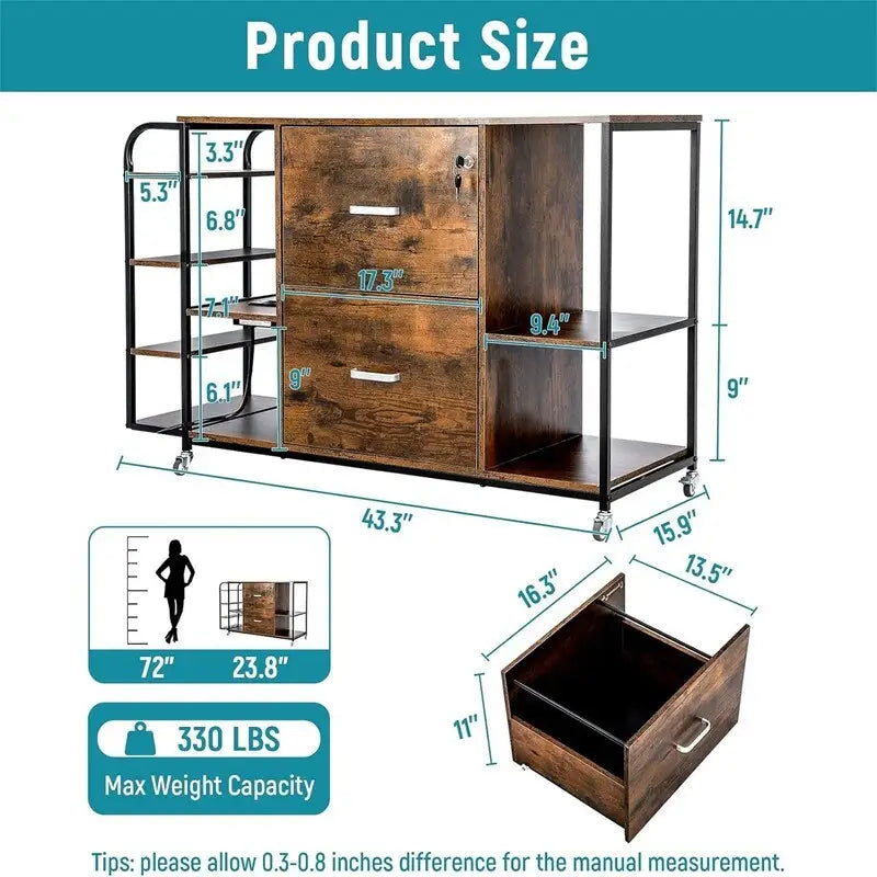 Classeur mobile à 2 tiroirs avec prise - 15.75P x 43.31L x 29.53H