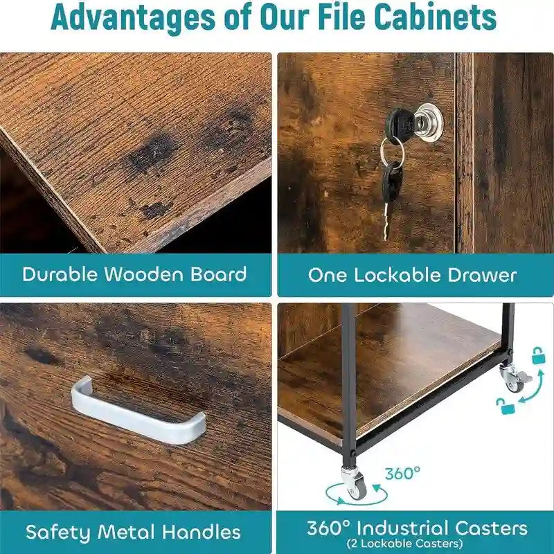 Classeur mobile à 2 tiroirs avec prise - 15.75P x 43.31L x 29.53H