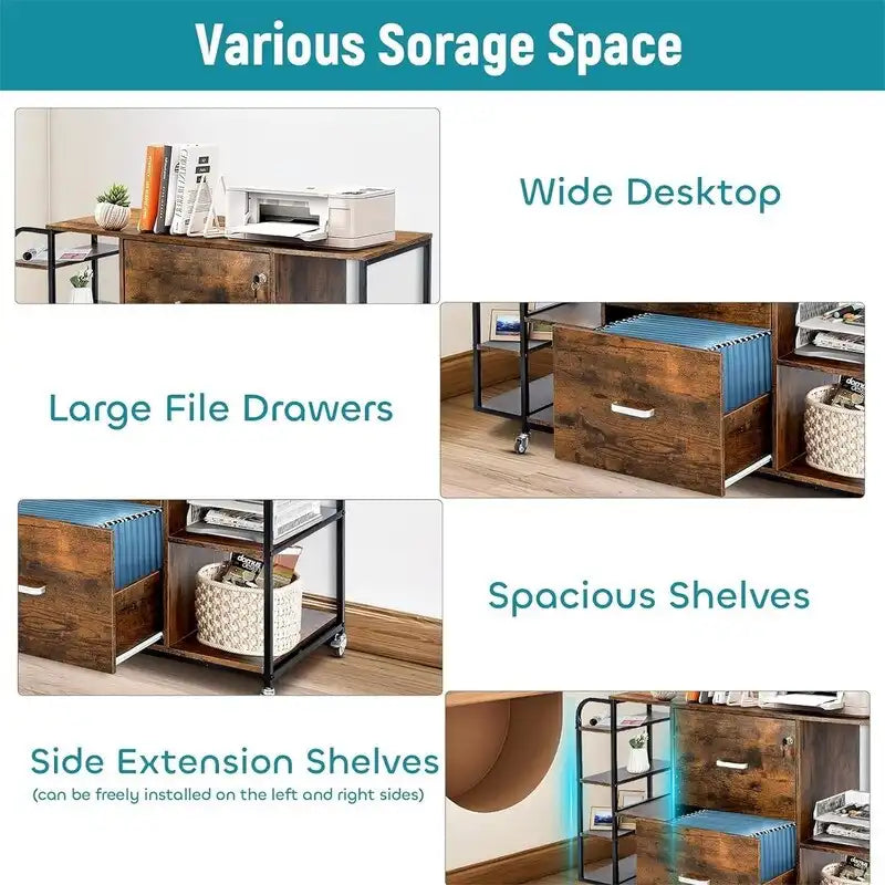 Classeur mobile à 2 tiroirs avec prise - 15.75P x 43.31L x 29.53H