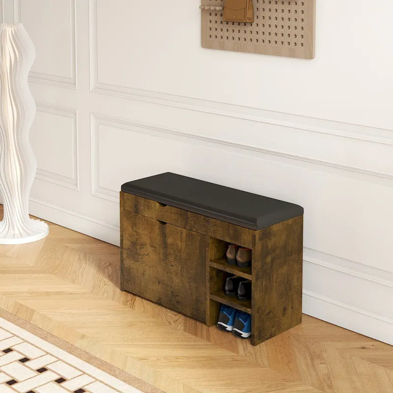 Tabouret à chaussures marron noir, coussin moelleux, doux et confortable, peut être placé dans l'entrée, la chambre et d'autres scènes.