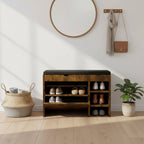 Tabouret à chaussures marron noir, coussin moelleux, doux et confortable, peut être placé dans l'entrée, la chambre et d'autres scènes.