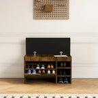 Tabouret à chaussures marron noir, coussin moelleux, doux et confortable, peut être placé dans l'entrée, la chambre et d'autres scènes.