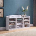 White Shoe Storage Bench, Nine Storage Shelves, Entryway Organizer