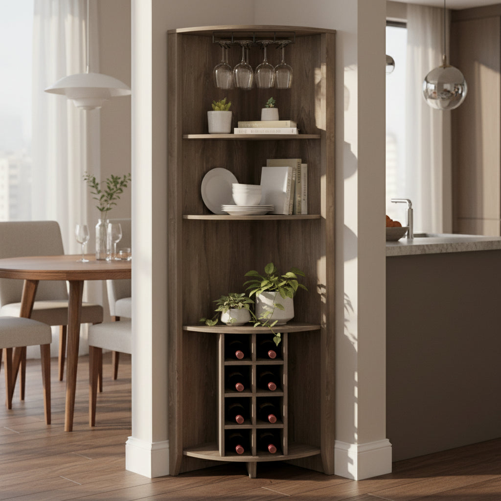 Corner Bar Cabinet for Kitchen, Dining Room,Living Room, Dark Brown