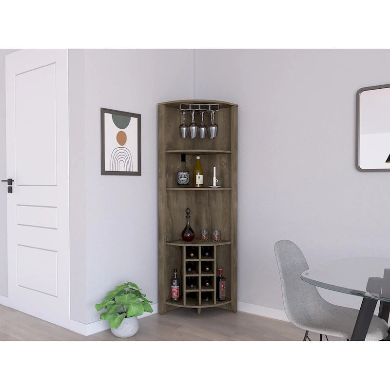 Meuble d'angle de bar pour cuisine, salle à manger, salon, marron foncé