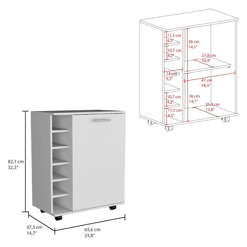Desserte de bar avec rangement à vin intégré, armoire spacieuse et roulettes fluides