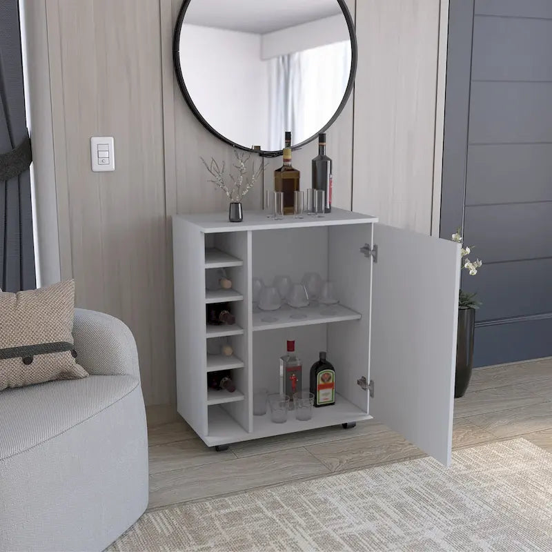 Desserte de bar avec rangement à vin intégré, armoire spacieuse et roulettes fluides